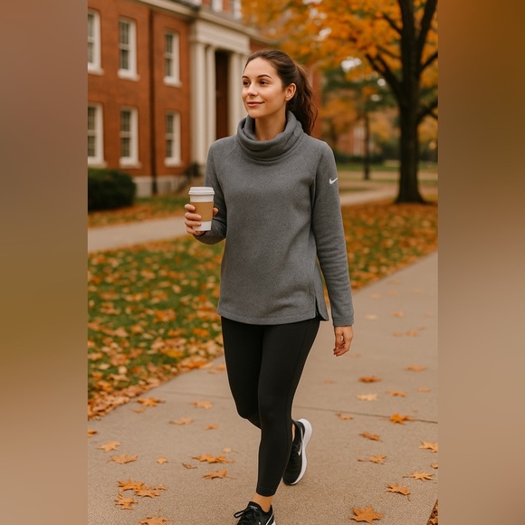 Nike Tech Dri-FIT Womens M Funnel Neck Pullover Sweatshirt Gray Cowlneck Cozy - Picture 6 of 10